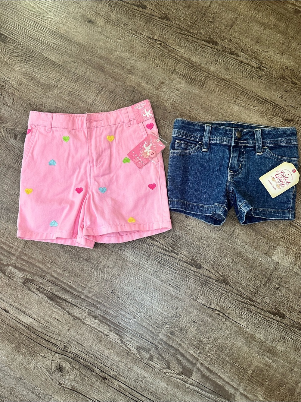LOT OF 2: NWT Girls Size 4 Shorts J Khaki Hearts & Faded Glory Denim Midi